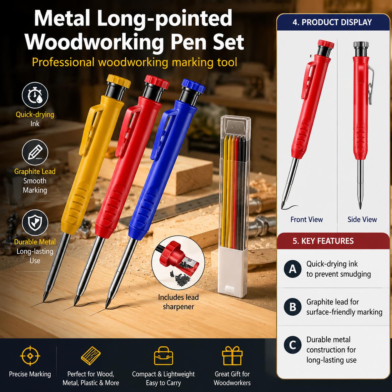 Marking Tools In Workshop - طقم قلم رصاص ميكانيكي معدني برأس